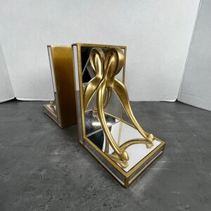 Pier One Gold Abstract Mirrored Bookends Set Sculptural Art Deco Style Decor